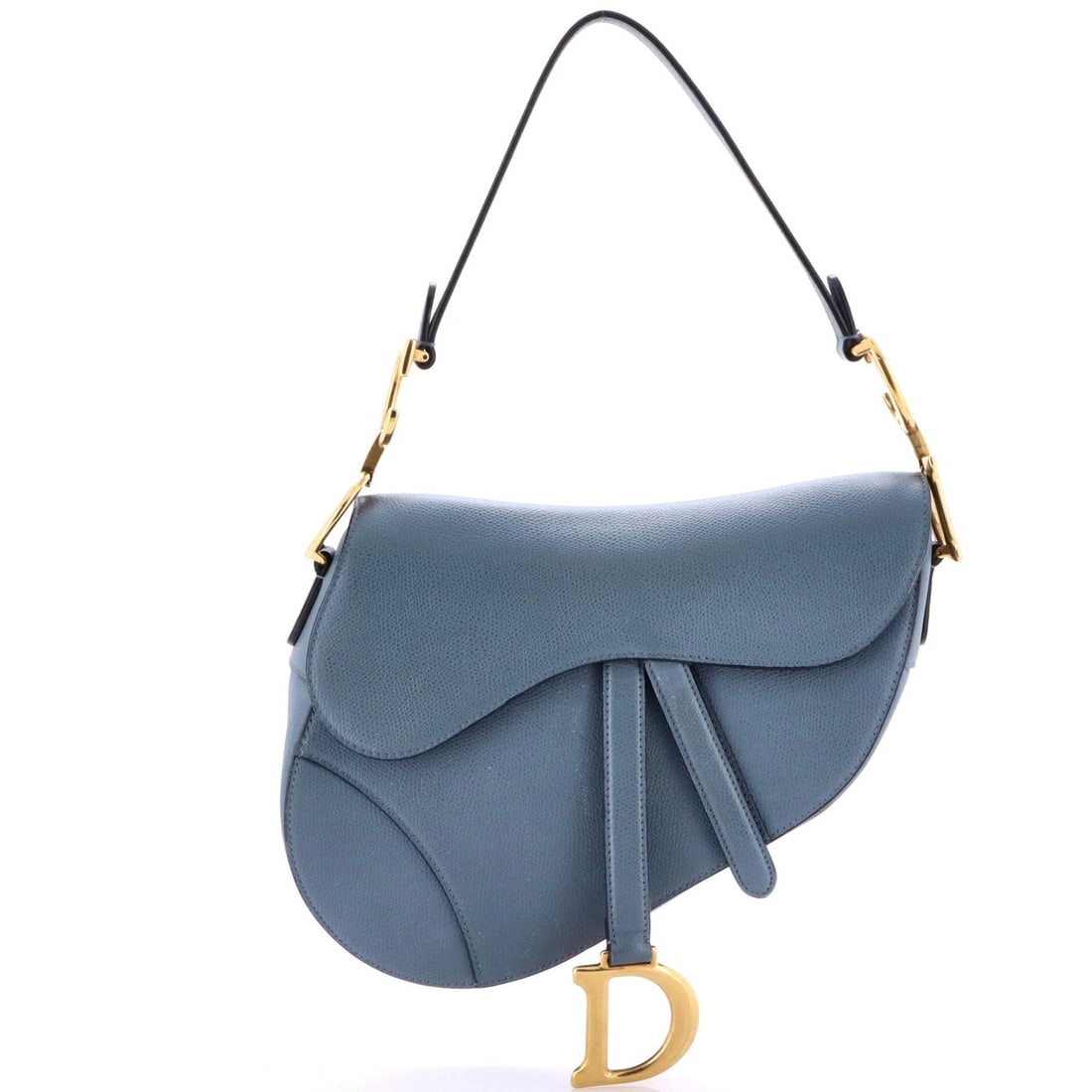 Christian Dior Saddle Leather Medium Handbag: Christian Dior Saddle Leather Medium Handbag Experience the timeless elegance of Christian Dior's Saddle Leather Medium Handbag, boasting a stunning blue exterior with gold hardware and supple suede