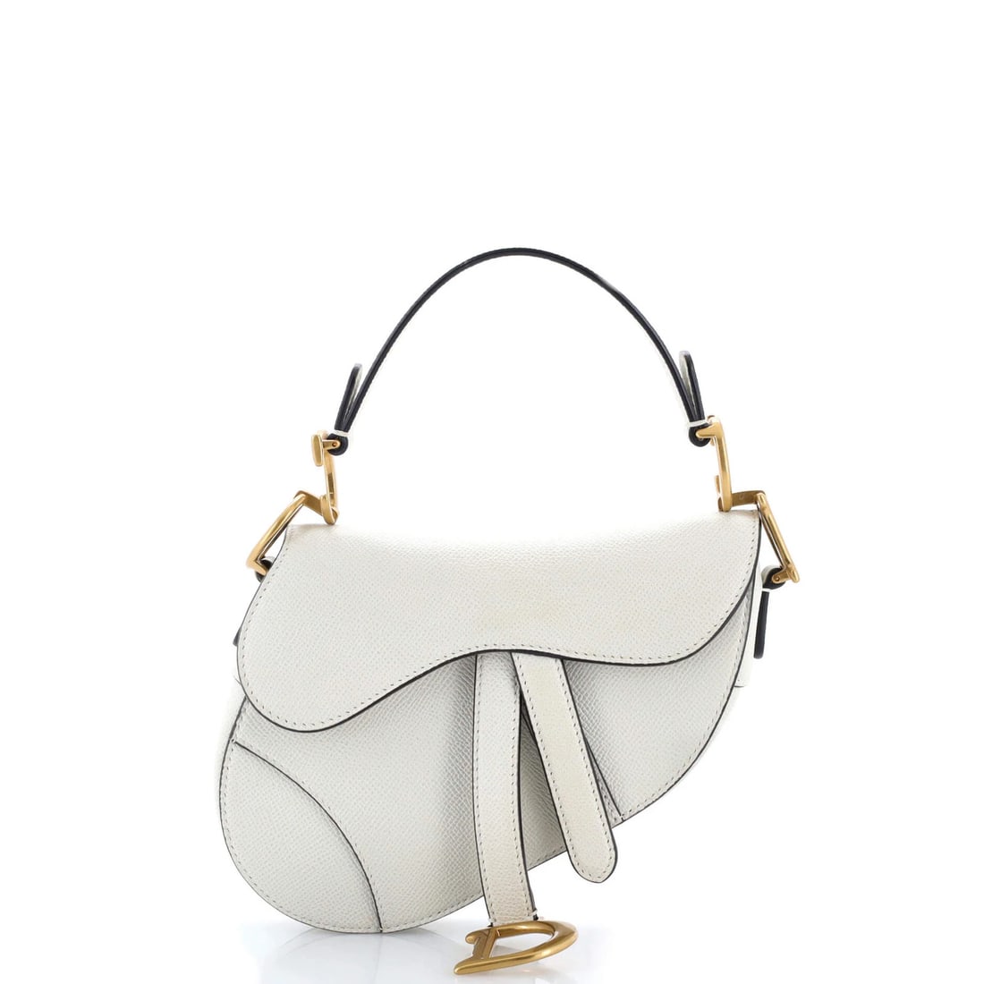 Christian Dior Mini Saddle Leather Handbag: Christian Dior Mini Saddle Leather Handbag Elevate your style with the iconic Christian Dior Mini Saddle Leather Handbag, boasting sleek white leather exterior and neutral suede interior. The