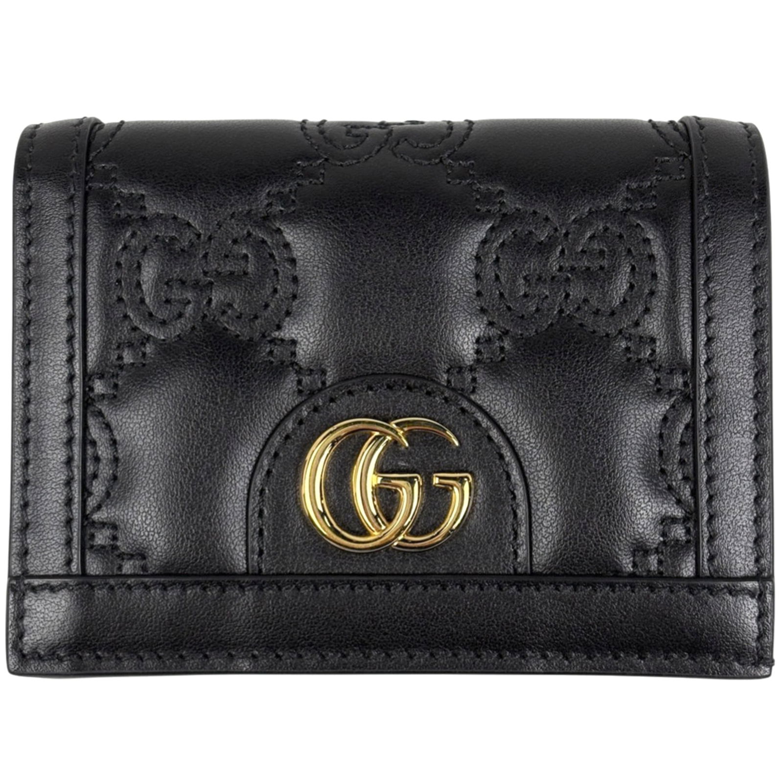 Gucci Bi-Fold Leather Wallet: Gucci Bi-Fold Leather Wallet A sleek and sophisticated Gucci bi-fold leather wallet, crafted from high-quality black leather, adds a touch of luxury to any daily essentials. With its classic design an