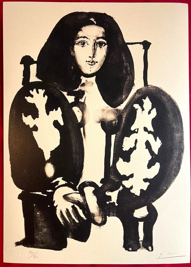 Numbered Pablo Picasso Lithograph: Numbered Pablo Picasso Lithograph Own a rare and iconic piece of art with this full sheet lithograph by Pablo Picasso, signed in 1978. Printed on high-quality chromolithography paper, the vibrant