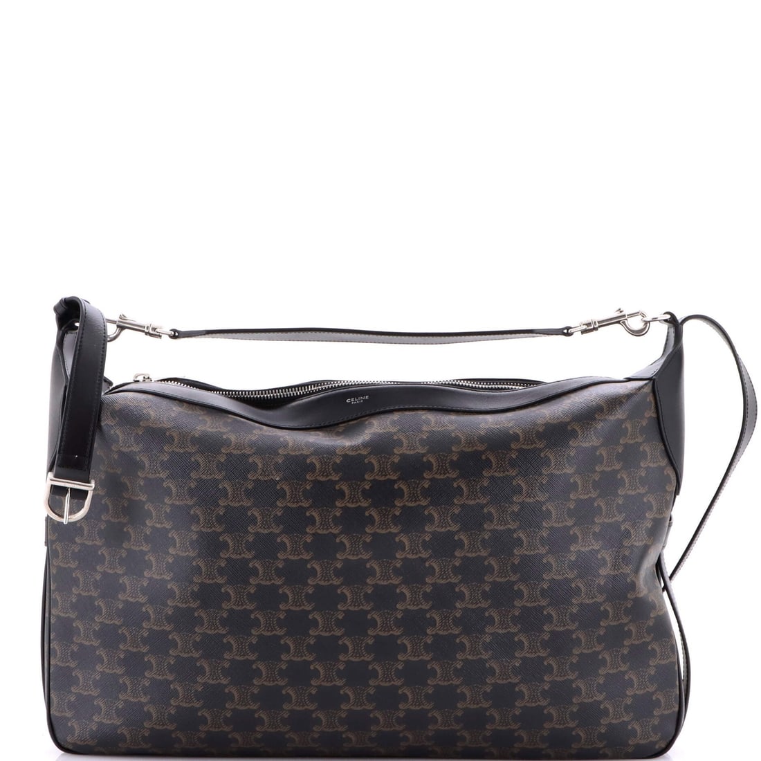 Celine Romy Large Triomphe Coated Canvas Shoulder Bag: Celine Romy Large Triomphe Coated Canvas Shoulder Bag The Celine Romy Large Triomphe Coated Canvas Shoulder Bag is a timeless and sophisticated accessory, boasting a striking black exterior with