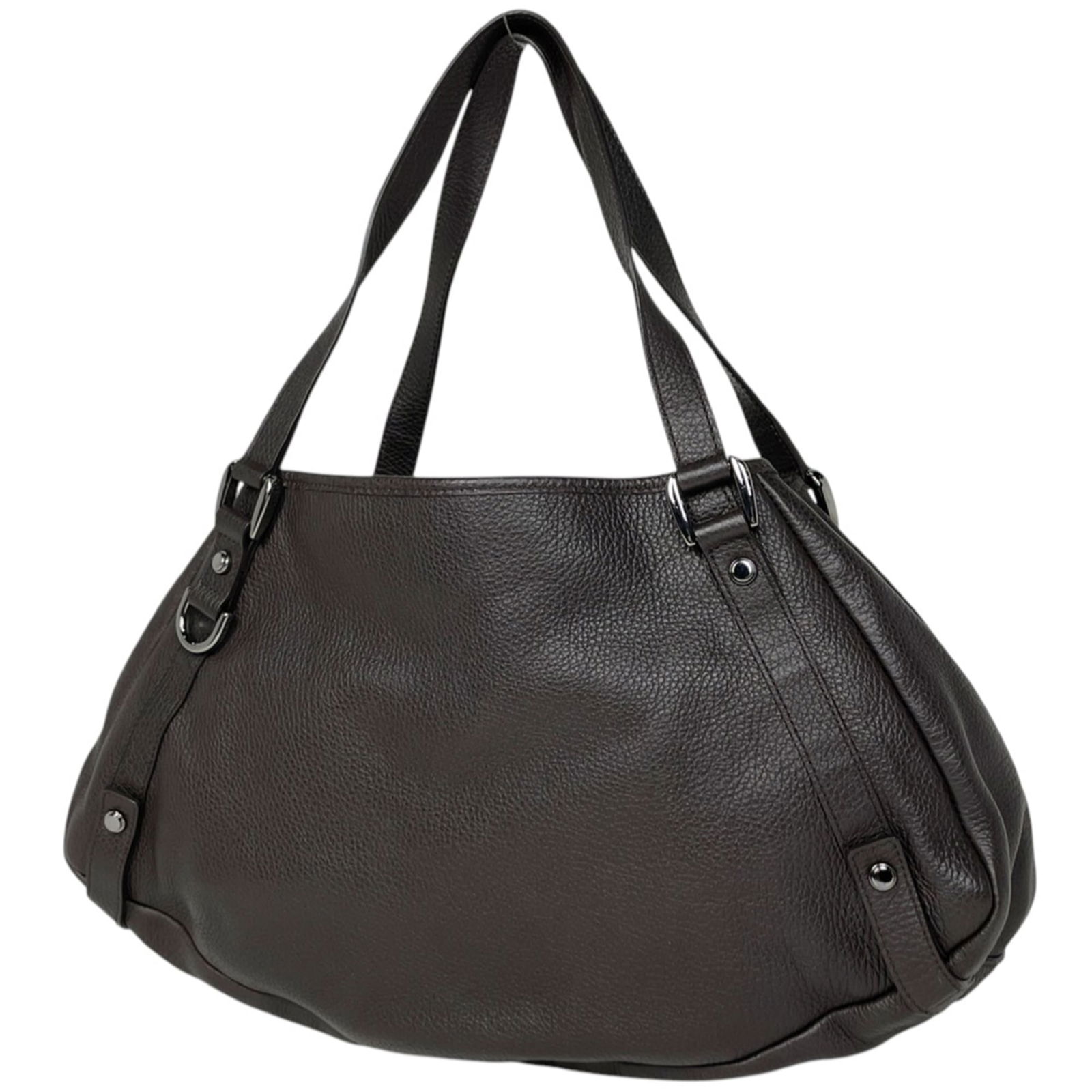 Gucci Tote Bag in Leather: Gucci Tote Bag in Leather A timeless Gucci tote bag in rich dark brown leather, perfect for everyday use. With its classic design and spacious interior, this stylish accessory is sure to elevate any o