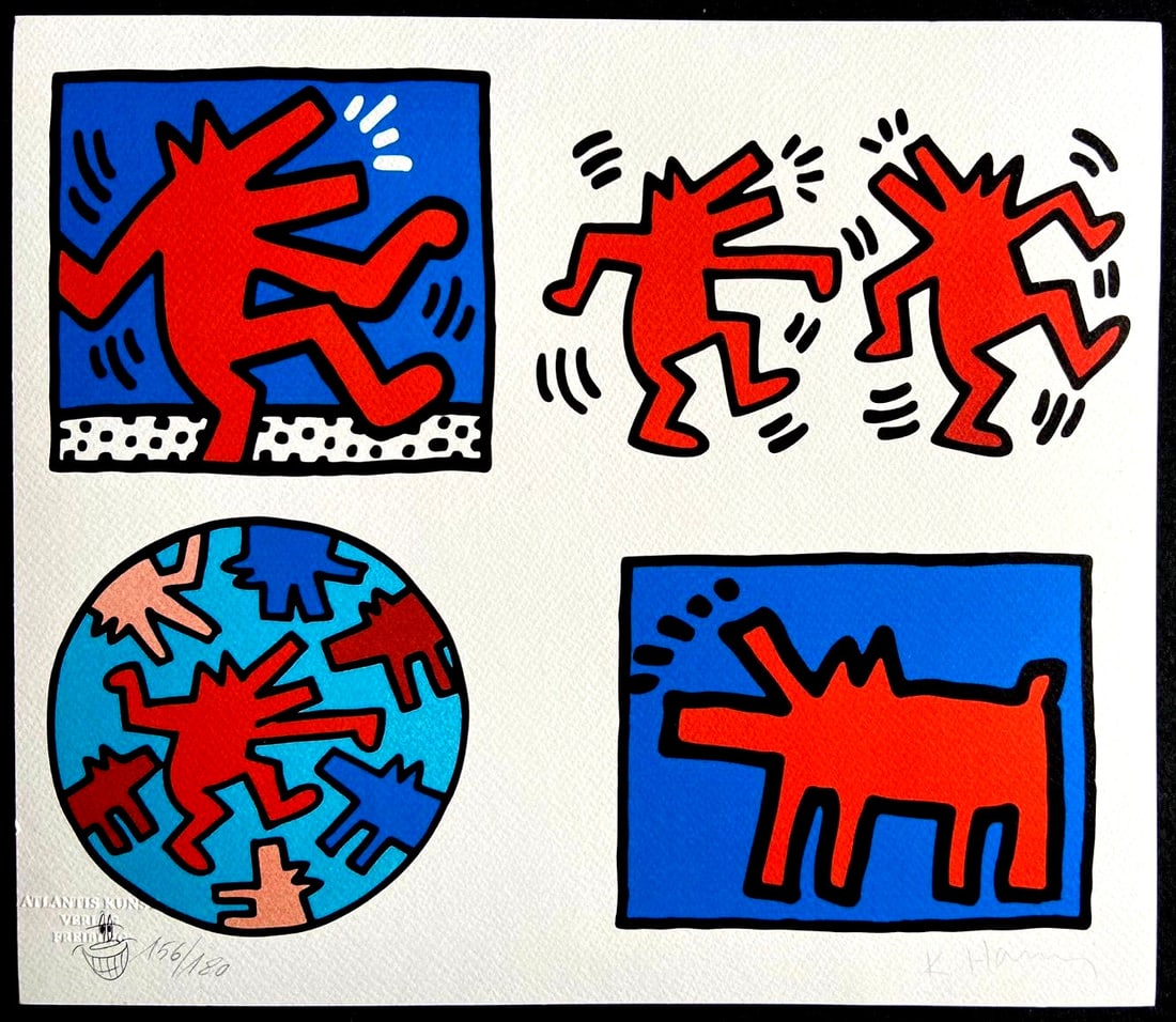 Numbered Keith Haring Lithograph From A Painting C.O.A.: Numbered Keith Haring Lithograph From A Painting C.O.A. A rare opportunity to own a piece of pop art history, this numbered Keith Haring lithograph from his iconic "Dogs" series is a true collector's