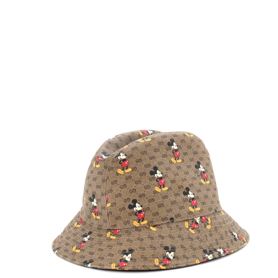 Gucci Disney Mickey Mouse Mini Bucket Hat in Printed GG Coated Canvas: Gucci Disney Mickey Mouse Mini Bucket Hat in Printed GG Coated Canvas Elevate your style with the Gucci Disney Mickey Mouse Mini Bucket Hat, a playful twist on classic luxury. This adorable mini