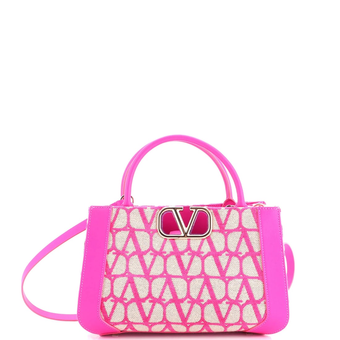 Valentino Garavani VLogo Shopper Tote in Iconograph Toile Fabric with Leather: Valentino Garavani VLogo Shopper Tote in Iconograph Toile Fabric with Leather Elevate your style with the iconic Valentino Garavani VLogo Shopper Tote, crafted from luxurious Iconograph Toile fabric