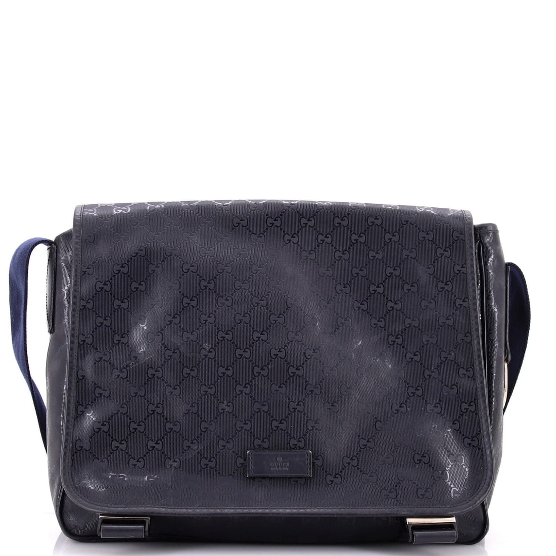 Gucci GG Imprime Diaper Flap Bag: Gucci GG Imprime Diaper Flap Bag The Gucci GG Imprime Diaper Flap Bag is a stylish and functional messenger bag, boasting the iconic GG Imprime pattern in a vibrant blue canvas exterior. With its