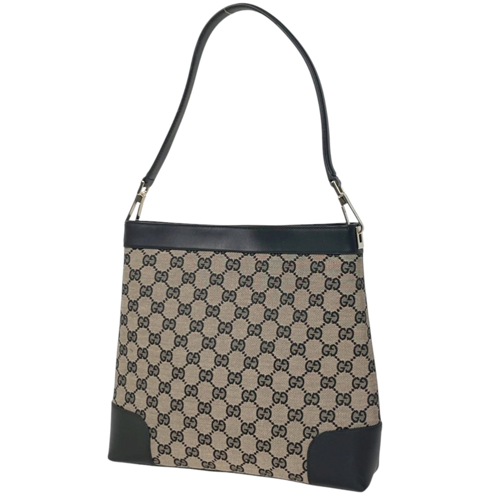 Leather - Gucci Handbag - Shoulder Bag Gg Canvas: Leather - Gucci Handbag - Shoulder Bag Gg Canvas A pre-owned Gucci shoulder bag in rich beige and black, crafted from high-quality Gg Canvas and luxurious leather, offers a stylish and sophisticated