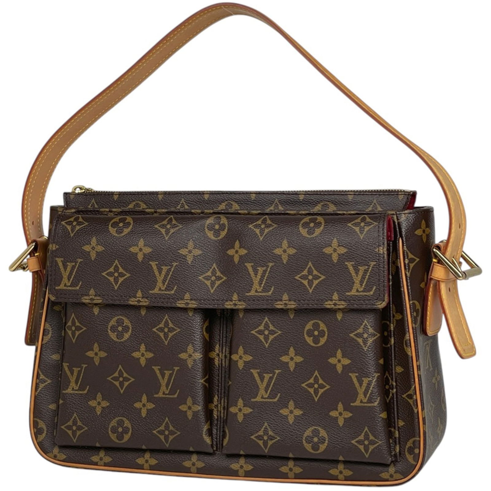 Louis Vuitton Monogram Shoulder Bag: Louis Vuitton Monogram Shoulder Bag Experience the timeless elegance of Louis Vuitton's iconic Monogram design in this beautiful brown shoulder bag. With its classic 22cm x 33cm size and sturdy 10cm
