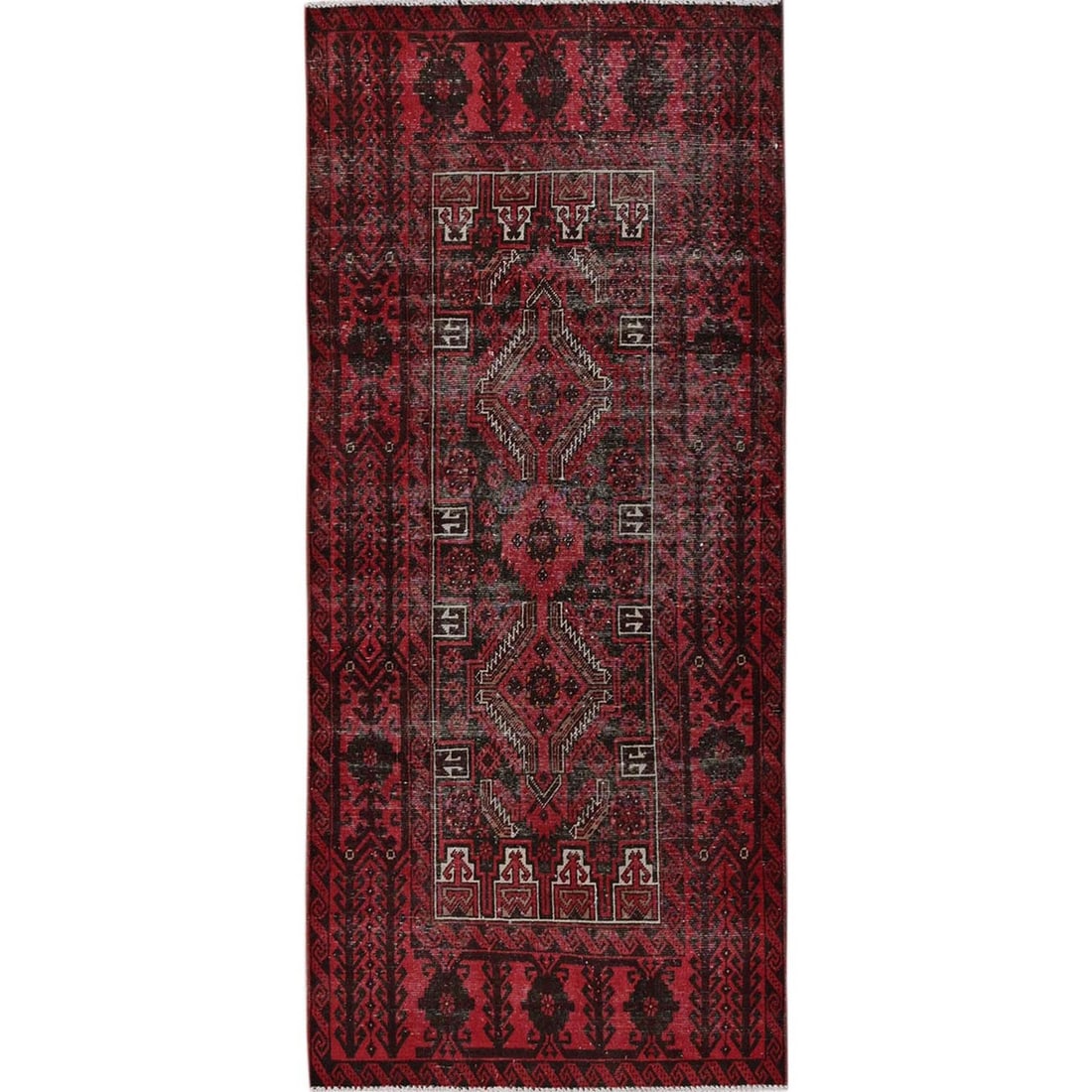 Vintage Zoroastrian Balooch Hand-Knotted Pure Wool Runner Rug (3'3"x6'8"): Vintage Zoroastrian Balooch Hand-Knotted Pure Wool Runner Rug (3'3"x6'8") Experience the rich cultural heritage of Turkey with this stunning Vintage Zoroastrian Balochi hand-knotted pure wool runner
