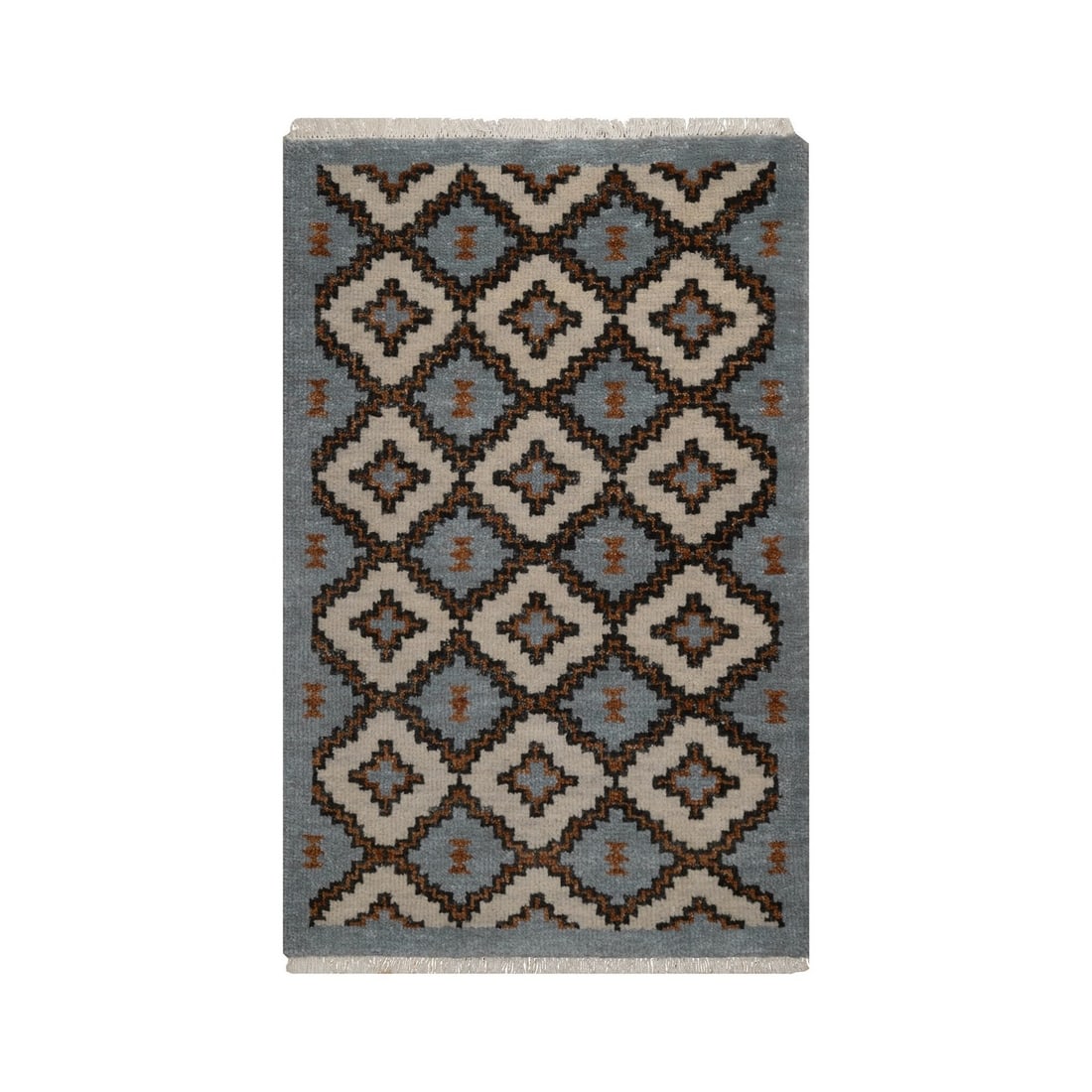 Mat 2'x3'1" Silver Southwestern American Indian Design Hand Knotted Wool: Mat 2'x3'1" Silver Southwestern American Indian Design Hand Knotted Wool Experience the rich cultural heritage of India in this stunning 2'x3'1" silver Southwestern American Indian design hand