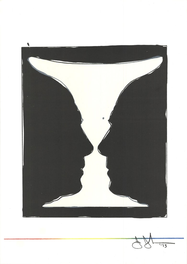 Black JASPER JOHNS Cup Two Picasso Profiles 15" x 10.5" Lithograph 1973 Pop Art (1 of 4)