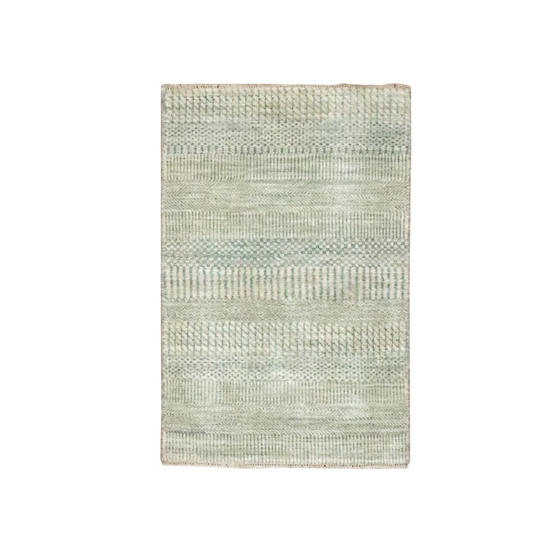 Rug 2'x3' Beige-Gray Modern Grass Design Hand Knotted Wool with Silk Mat: Rug 2'x3' Beige-Gray Modern Grass Design Hand Knotted Wool with Silk Mat Experience the rich textures and subtle nuances of Indian craftsmanship with this stunning 2'x3' hand-knotted wool rug,