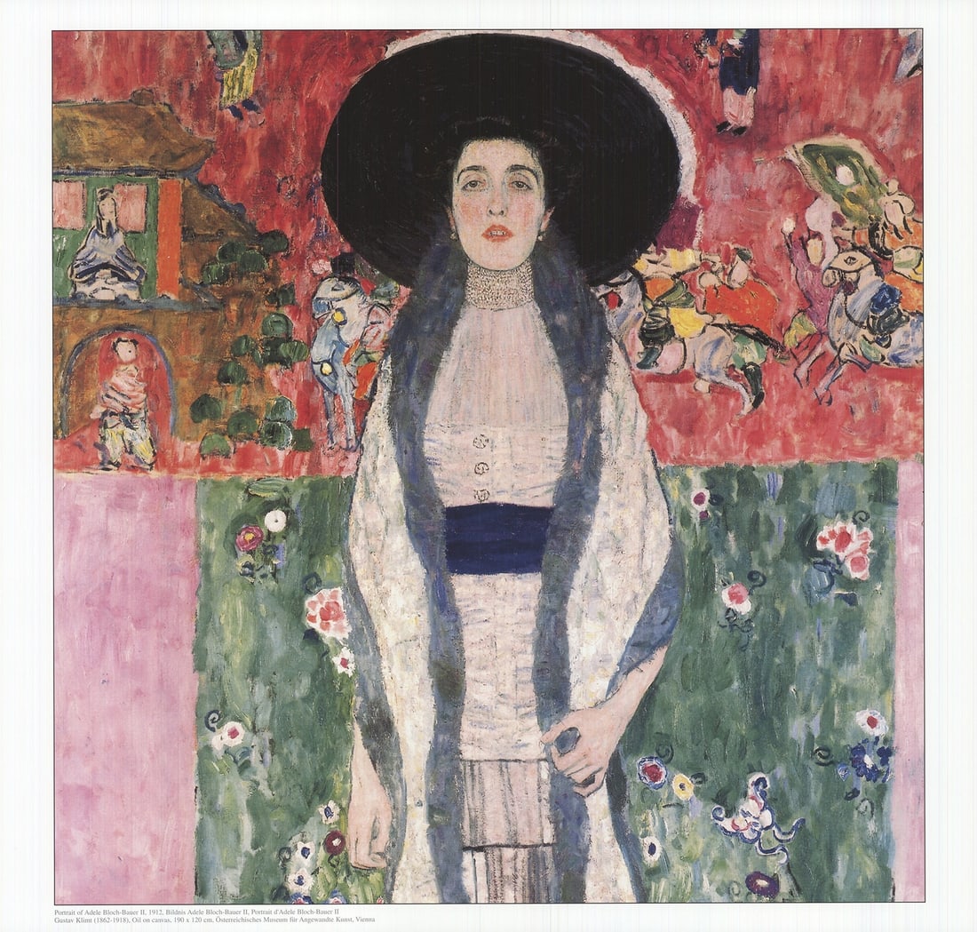 200 GUSTAV KLIMT Portrait of Adele Bloch-Bauer II 17" x 17.75" Offset Lithograph: 200 GUSTAV KLIMT Portrait of Adele Bloch-Bauer II 17" x 17.75" Offset Lithograph Experience the opulence of Gustav Klimt's iconic 'Portrait of Adele Bloch-Bauer II' in this 2002 offset lithograph, mea