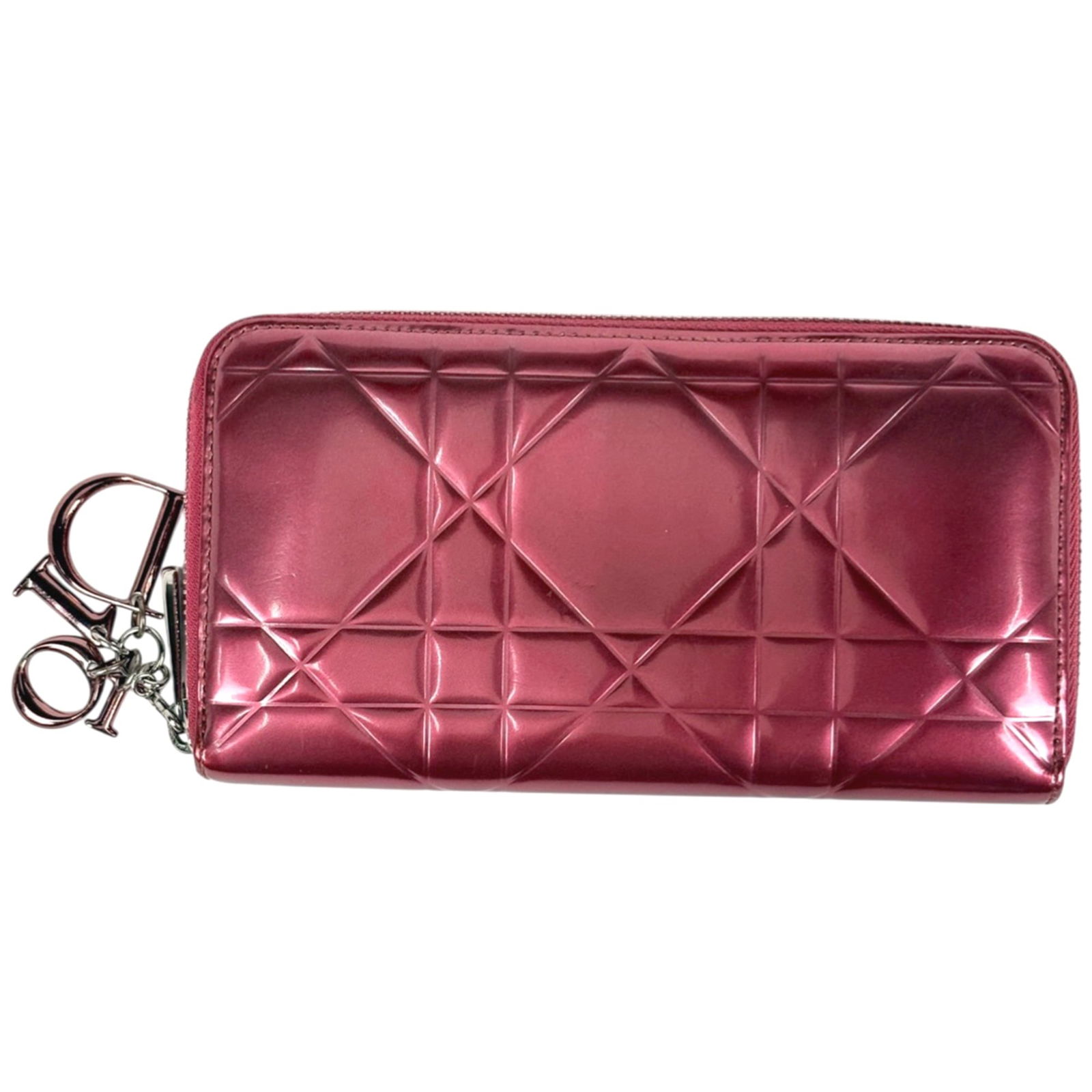 Women's - Christian Dior Cannage Round Zip Long Wallet with Logo Charm - Metallic Leather - Pink: Women's - Christian Dior Cannage Round Zip Long Wallet with Logo Charm - Metallic Leather - Pink Elevate your everyday style with the iconic Christian Dior Cannage Round Zip Long Wallet, boasting