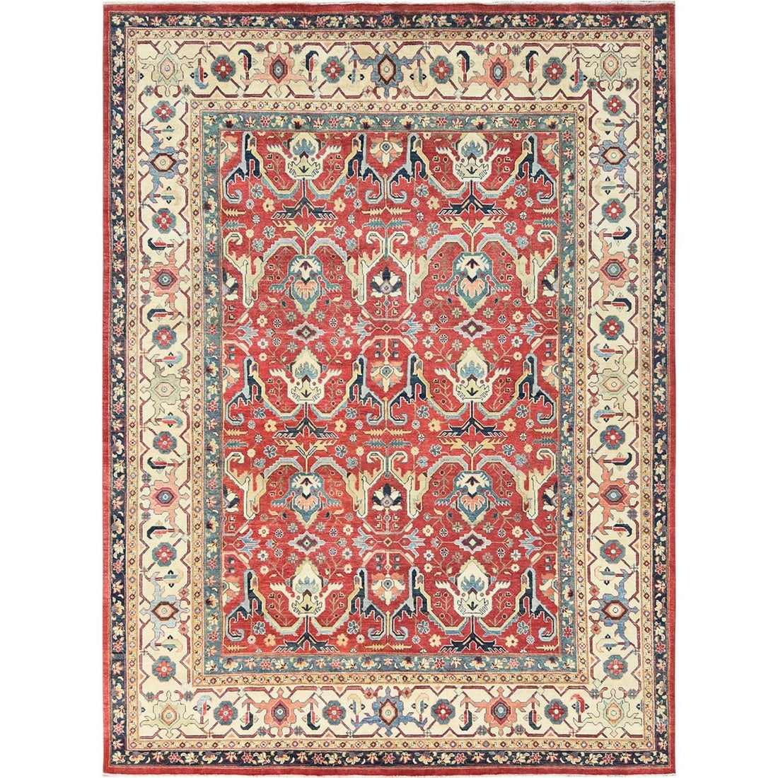 Rug 9'x12' Soft Red Pure Wool Hand Knotted Afghan Peshawar Garus Design (1 of 12)