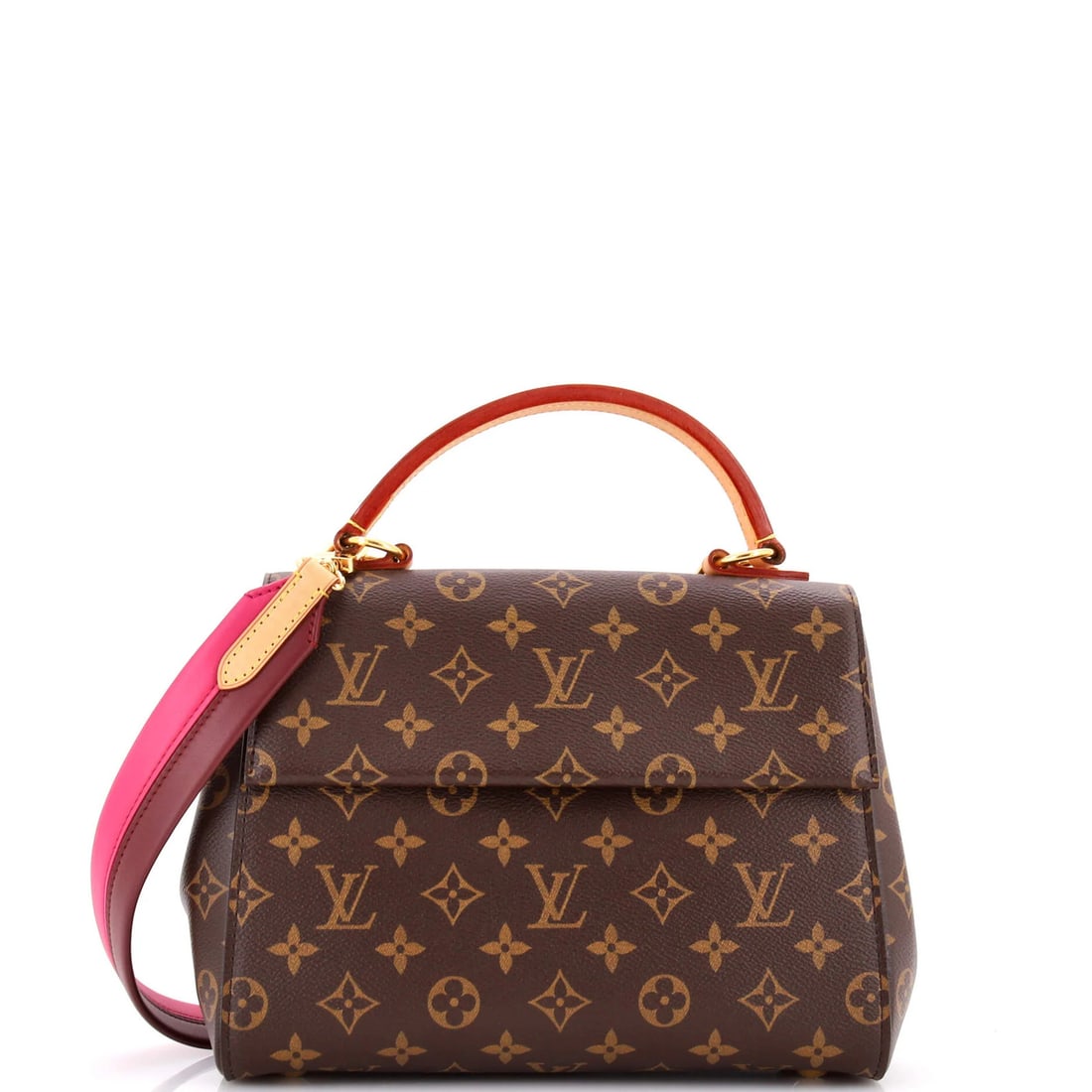 Louis Vuitton Cluny Top Handle Bag in Monogram Canvas: Louis Vuitton Cluny Top Handle Bag in Monogram Canvas The iconic Louis Vuitton Cluny Top Handle Bag is a timeless classic, boasting the signature monogram canvas exterior in rich brown and pink hues.