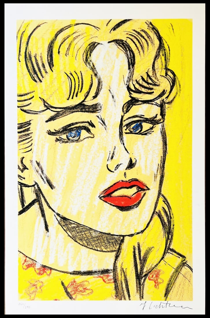 Numbered Roy Lichtenstein Lithograph: Numbered Roy Lichtenstein Lithograph Experience the iconic style of Roy Lichtenstein with this 1996 lithograph, featuring an anxious girl in bold, Ben-Day dots and playful text. Hand-numbered on the s