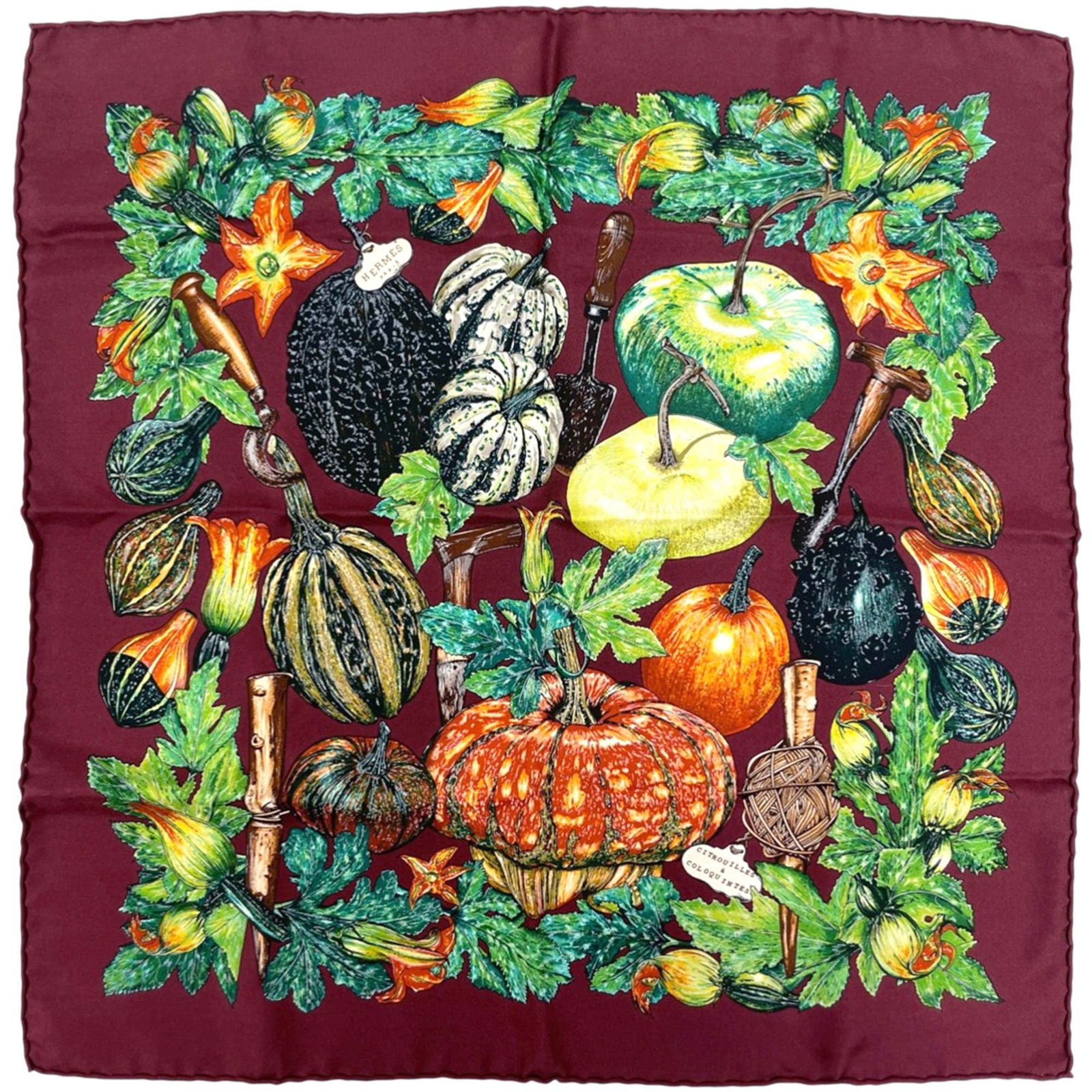 Hermes Silk Scarf: Hermes Silk Scarf A vibrant multi-color Herm?s silk scarf, boasting the iconic brand's signature craftsmanship, adds a pop of elegance to any outfit with its rich red hue and luxurious 42cm x 42.5cm