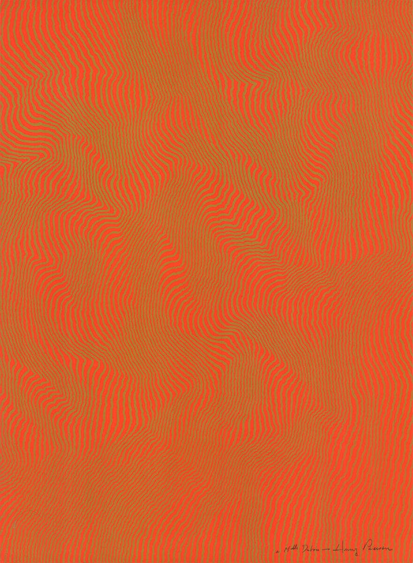 Contemporary HENRY PEARSON Nue Orange SIGNED 29.5" x 21.75" Serigraph 1975: Contemporary HENRY PEARSON Nue Orange SIGNED 29.5" x 21.75" Serigraph 1975 A vibrant and abstract serigraph by renowned artist Henry Pearson, "Nue Orange" (1975) is a stunning example of mid-century