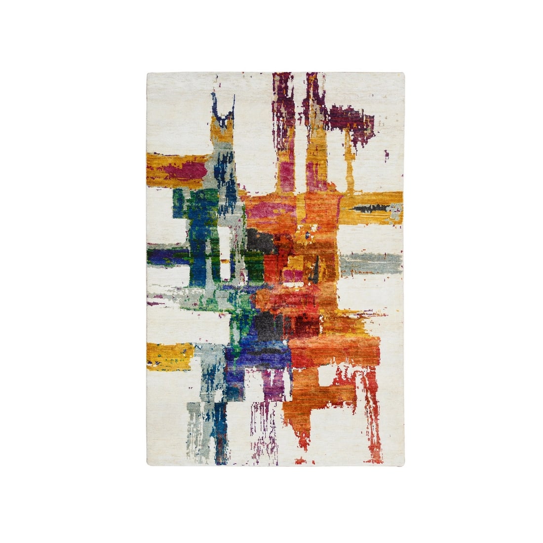 Rug 3'x5' Colorful Modern Abstract Motifs Wool and Silk Hand Knotted (1 of 8)