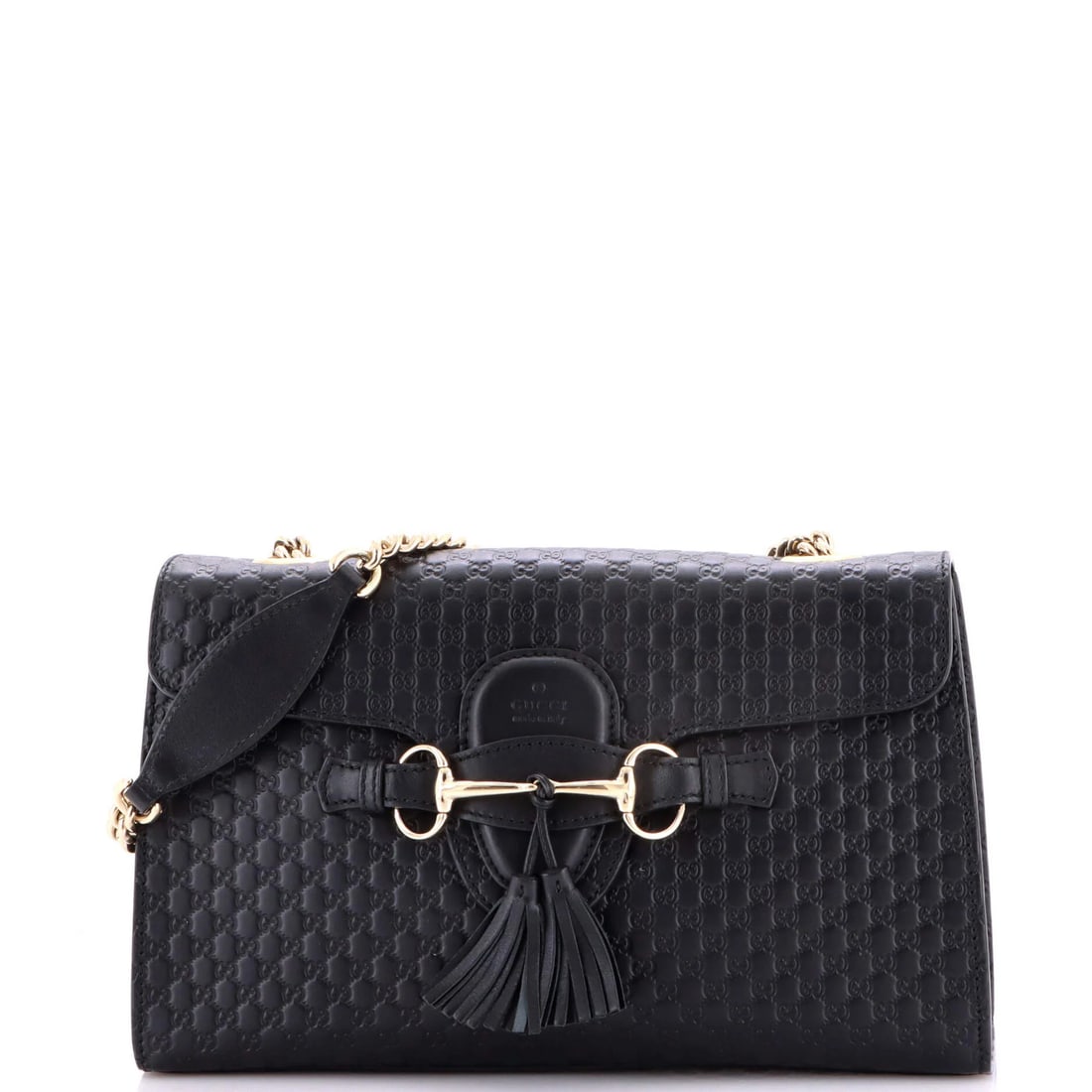 Gucci Emily Chain Flap Bag in Microguccissima Leather, Medium: Gucci Emily Chain Flap Bag in Microguccissima Leather, Medium The Gucci Emily Chain Flap Bag in Microguccissima Leather is a timeless and sophisticated accessory that exudes luxury. With its sleek bla