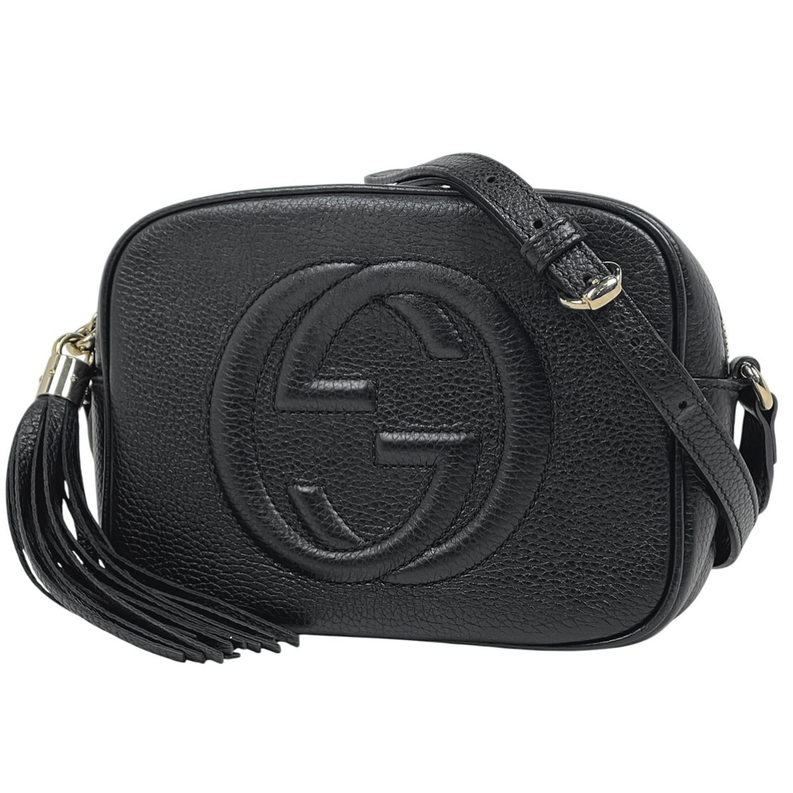 Gucci Leather Shoulder Bag: Gucci Leather Shoulder Bag A timeless Gucci leather shoulder bag in sleek black, perfect for adding an air of sophistication to any outfit. With its classic design and high-quality materials, this sty