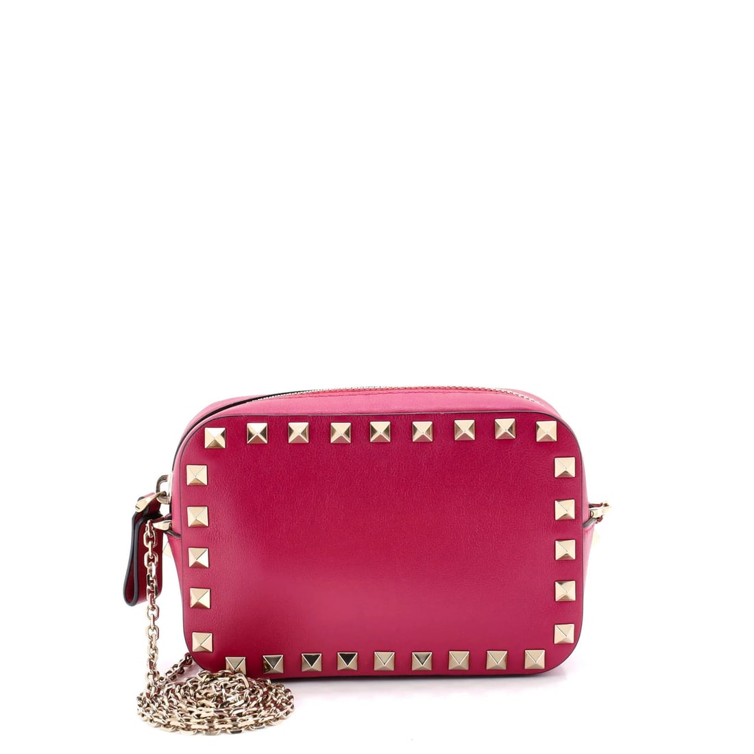 Valentino Garavani Rockstud Leather Small Camera Crossbody Bag: Valentino Garavani Rockstud Leather Small Camera Crossbody Bag Elevate your style with the iconic Valentino Garavani Rockstud Leather Small Camera Crossbody Bag, boasting sleek chain details and a chi