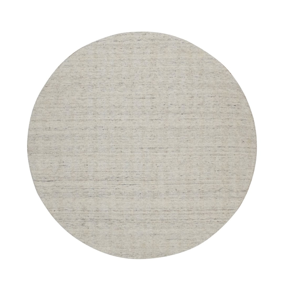 Natural Wool Hand Loomed Round Rug with 6'x6' Ivory Vertical Stripes Design: Natural Wool Hand Loomed Round Rug with 6'x6' Ivory Vertical Stripes Design Experience the timeless elegance of India's rich cultural heritage in this stunning hand loomed wool rug, expertly woven wit