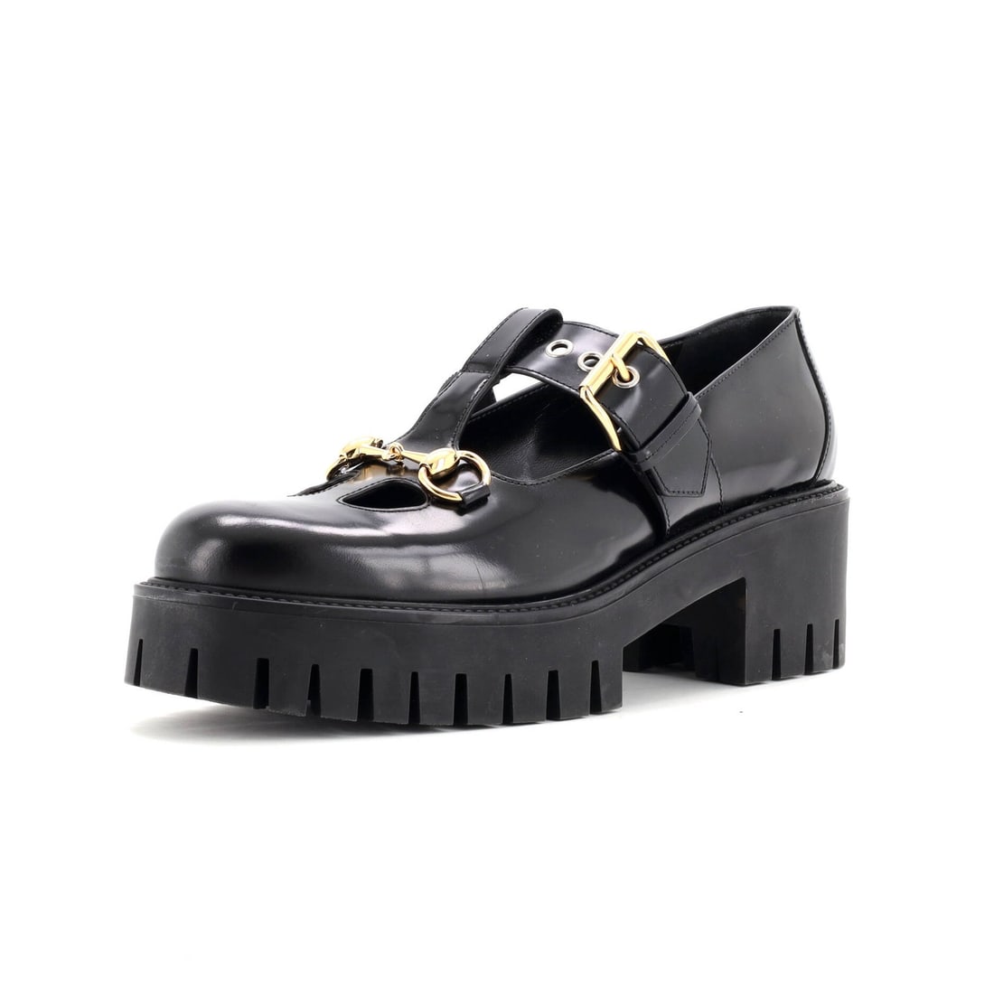 Gucci Women's Horsebit Mary Jane Loafers in Leather: Gucci Women's Horsebit Mary Jane Loafers in Leather Elevate your shoe game with the iconic Gucci Horsebit Mary Jane Loafers, crafted from rich black leather and adorned with signature gold hardware. T