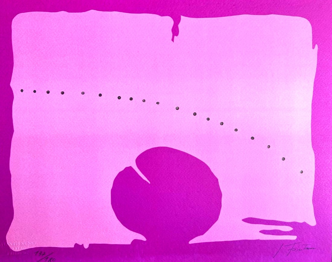 Lithograph Lucio Fontana: Lithograph Lucio Fontana Experience the iconic style of Lucio Fontana, one of Italy's most renowned artists, with this rare 1978 lithograph print, "Piccolo Teatro". Printed in limited edition by Atlan