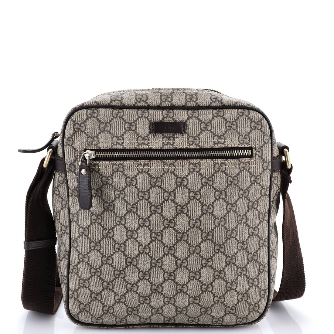 Gucci Medium GG Coated Canvas Front Zip Messenger: Gucci Medium GG Coated Canvas Front Zip Messenger Elevate your everyday style with the iconic Gucci Medium GG Coated Canvas Front Zip Messenger, boasting a timeless design and premium materials. The