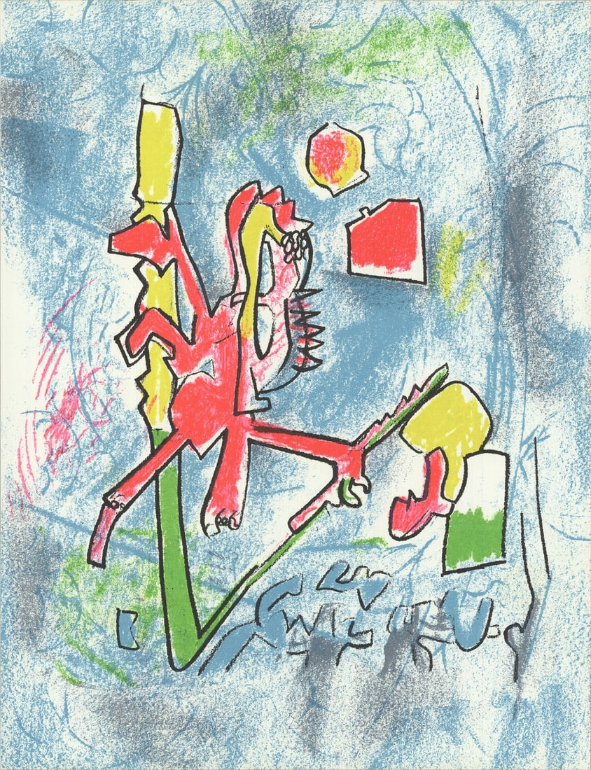 R ROBERTO MATTA T'ou't se tient 12.25" x 9.5" Lithograph 1975 Contemporary Blue: R ROBERTO MATTA T'ou't se tient 12.25" x 9.5" Lithograph 1975 Contemporary Blue Experience the vibrant energy of Roberto Matta's 1975 lithograph, T'ou't se tient, which measures 12.25" x 9.5". This st