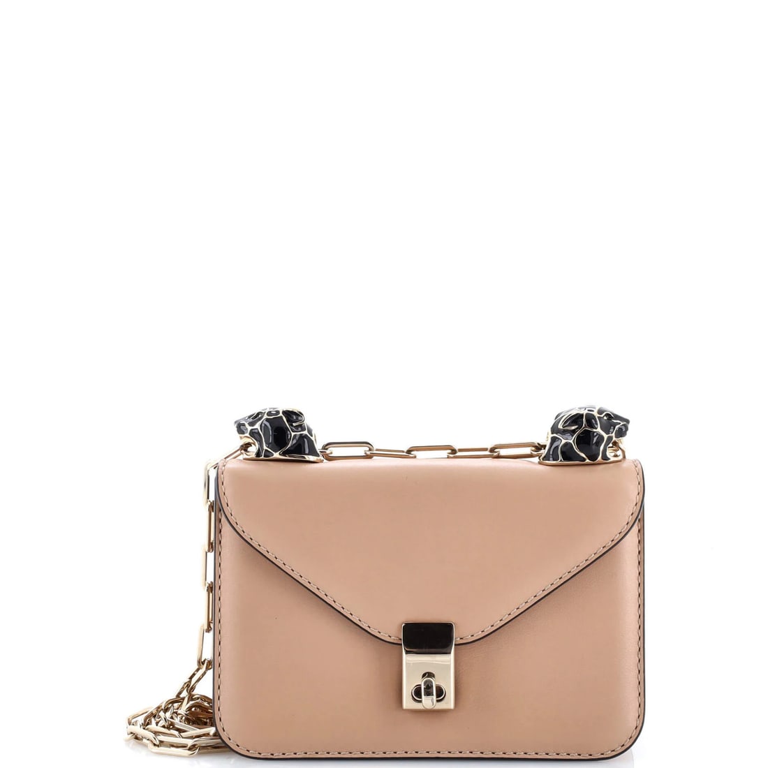 Valentino Garavani Small Leather Panther Chain Flap Shoulder Bag: Valentino Garavani Small Leather Panther Chain Flap Shoulder Bag Elevate your style with the iconic Valentino Garavani Small Leather Panther Chain Flap Shoulder Bag, boasting sleek neutral tones and