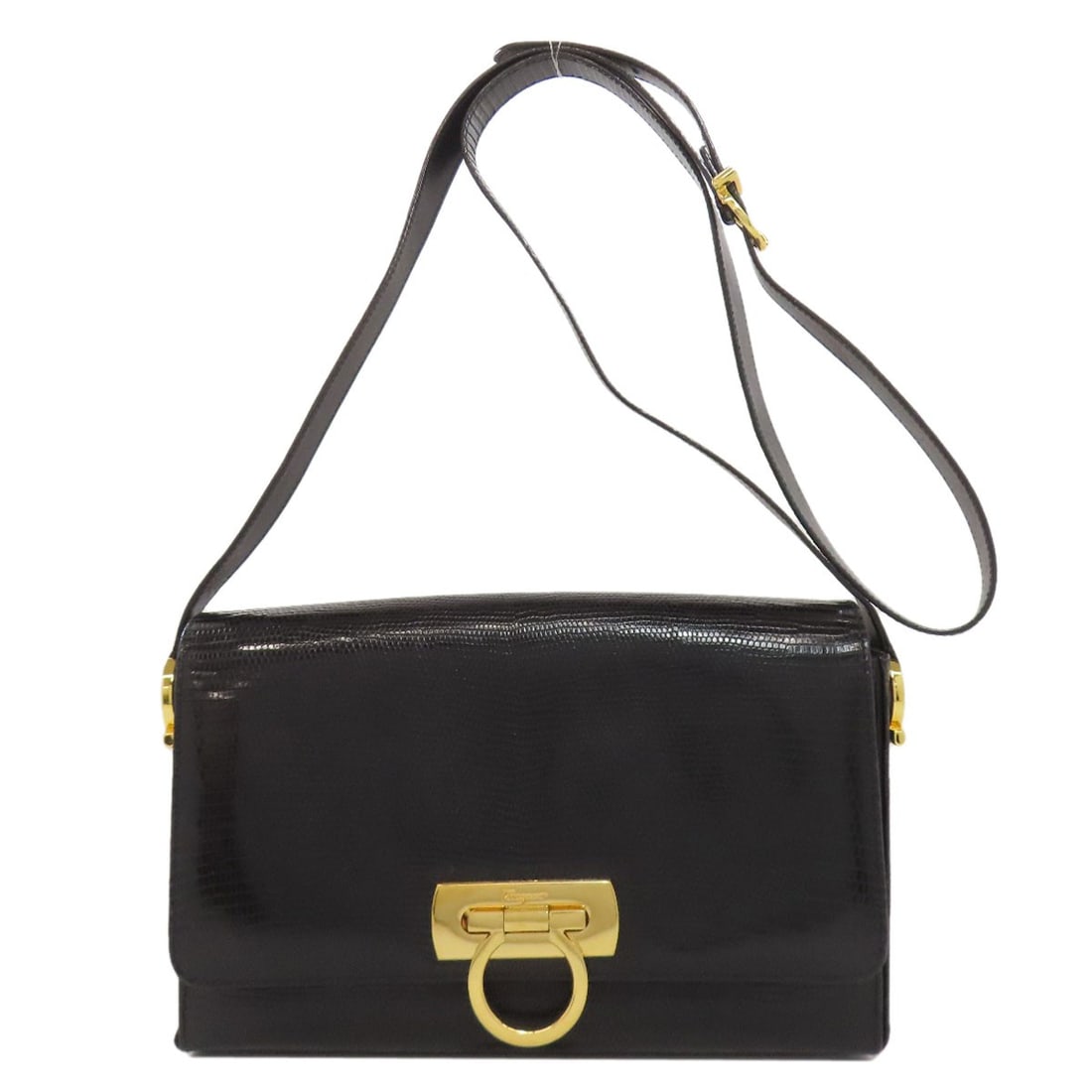 Leather Salvatore Ferragamo GanciniHardware Shoulder Bag: Leather Salvatore Ferragamo GanciniHardware Shoulder Bag Elevate your style with the iconic Salvatore Ferragamo GanciniHardware Shoulder Bag, crafted from rich black leather and adorned with