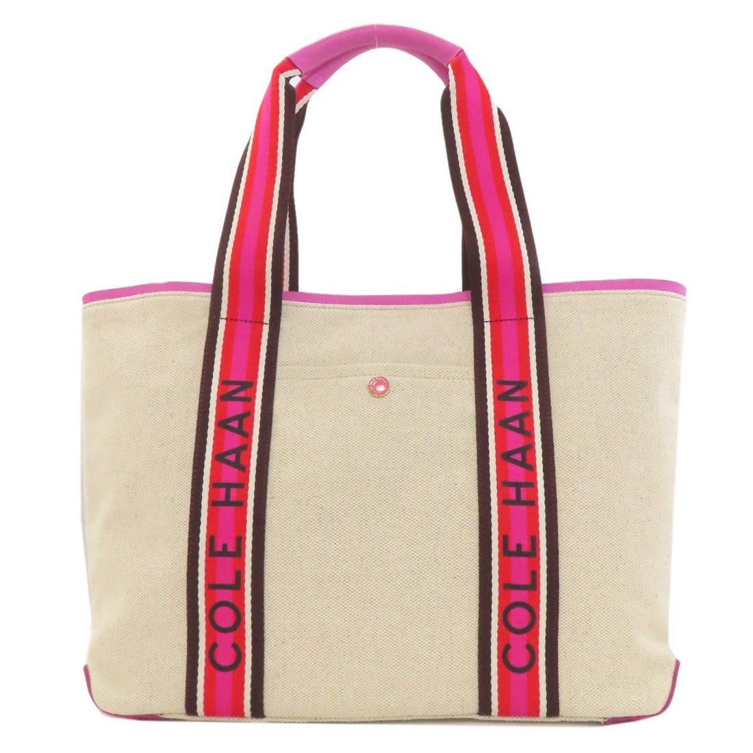 Cole Haan Canvas Tote Bag: Cole Haan Canvas Tote Bag Elevate your daily routine with the Cole Haan Canvas Tote Bag, boasting a chic beige and pink hue that adds a pop of personality to any outfit. Made from high-quality