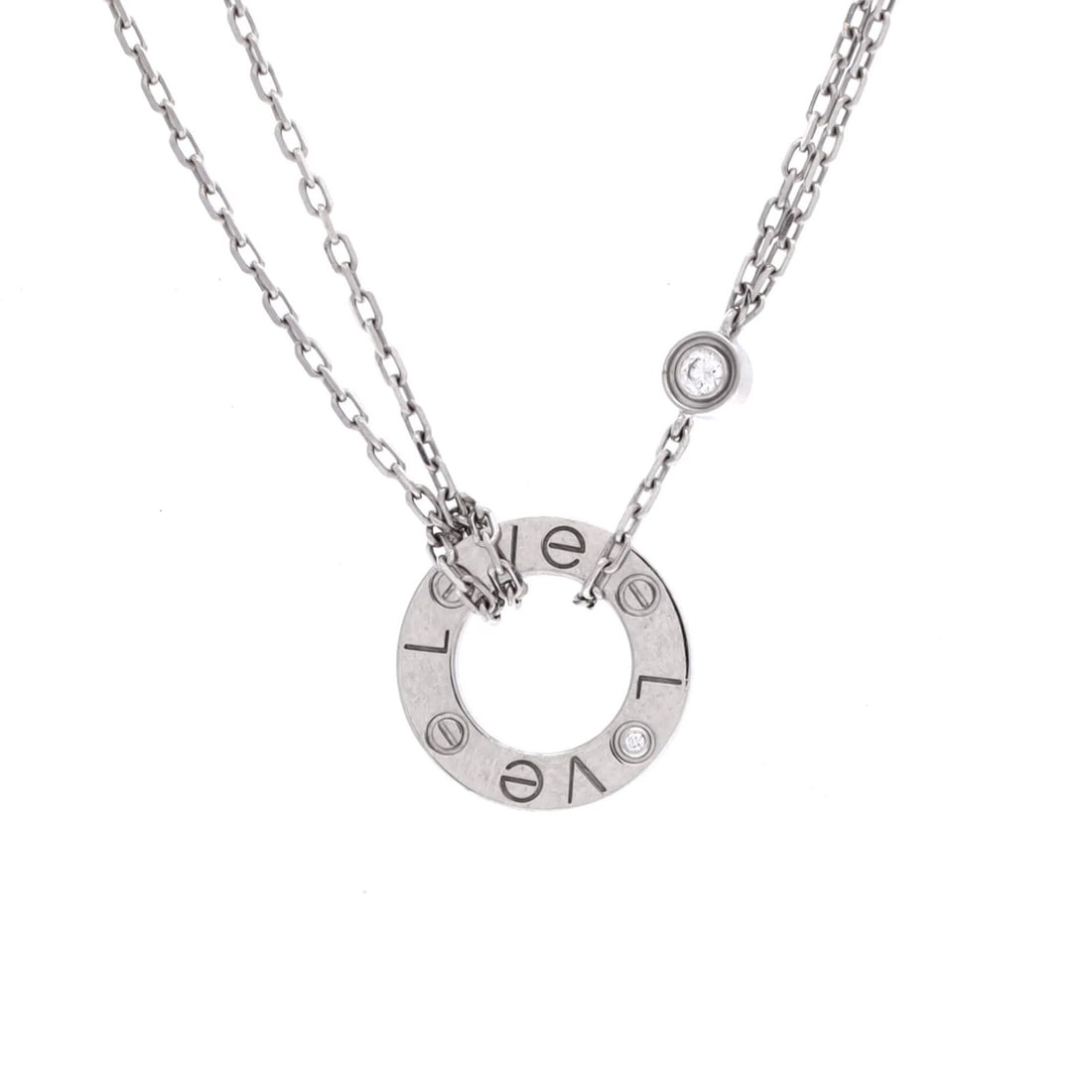 Cartier 2 Diamonds Love Pendant Necklace 18K White Gold with: Cartier 2 Diamonds Love Pendant Necklace 18K White Gold with Elegance and sophistication come together in the Cartier 2 Diamonds Love Pendant Necklace, a timeless masterpiece that shines with two