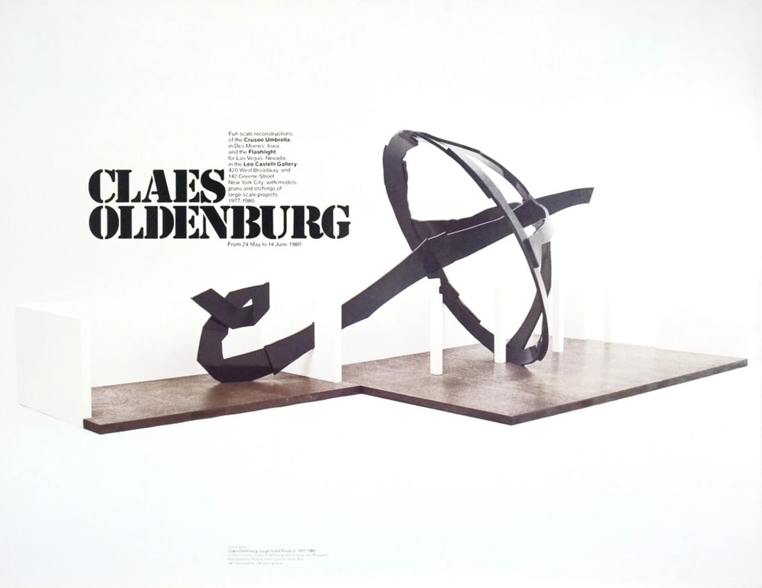 Claes Oldenburg 24" x 17" Black and White Pop Art Poster (1980): Claes Oldenburg 24" x 17" Black and White Pop Art Poster (1980) Experience the iconic style of Claes Oldenburg with this rare 1980 offset lithograph poster, featuring his signature minimalist design