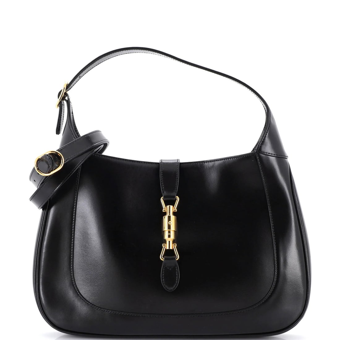 Medium Gucci Jackie 1961 Hobo Leather: Medium Gucci Jackie 1961 Hobo Leather The iconic Gucci Jackie 1961 Hobo Leather medium size is a timeless classic that exudes sophistication and elegance. With its sleek black leather exterior, gold h