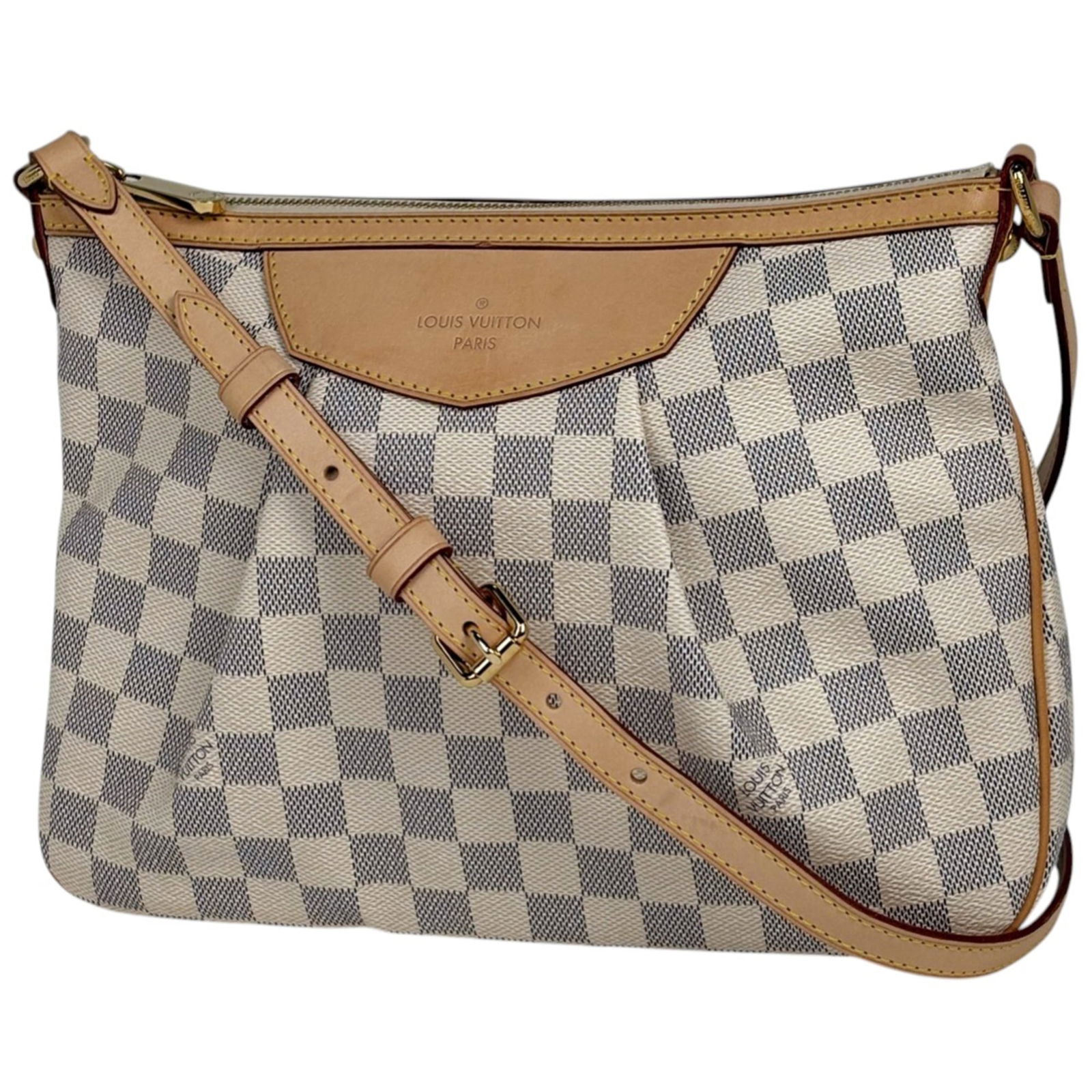 Louis Vuitton Damier Azur Shoulder Bag: Louis Vuitton Damier Azur Shoulder Bag Own the iconic style of Louis Vuitton with this pre-loved Damier Azur Shoulder Bag, boasting the classic white canvas and distinctive blue pattern that has made