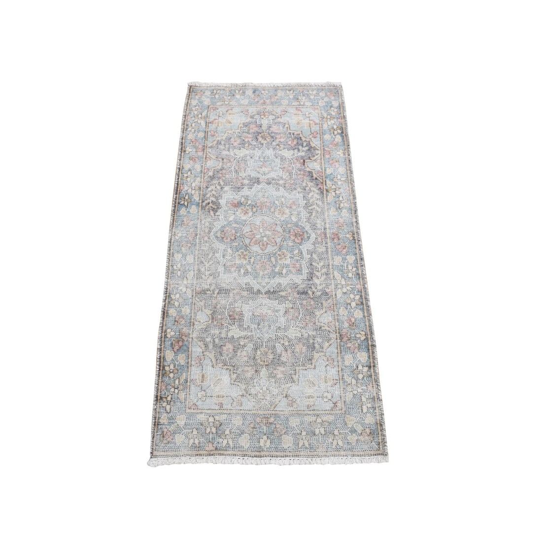 Vintage Gray Pure Wool Zoroastrian Karman Hand-Knotted Mat Rug (1'8"x3'7"): Vintage Gray Pure Wool Zoroastrian Karman Hand-Knotted Mat Rug (1'8"x3'7") Experience the rich history and cultural heritage of Turkey with this stunning vintage gray pure wool Zoroastrian Karman