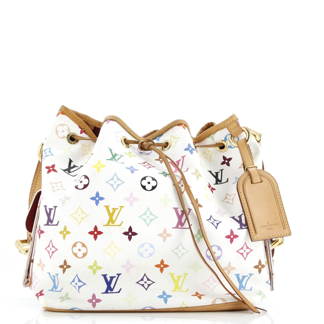 Louis Vuitton Petit Noe Multicolor Monogram Handbag: Louis Vuitton Petit Noe Multicolor Monogram Handbag A rare opportunity to own a vibrant Louis Vuitton Petit Noe Multicolor Monogram Handbag, boasting the iconic multicolor monogram pattern on its whit