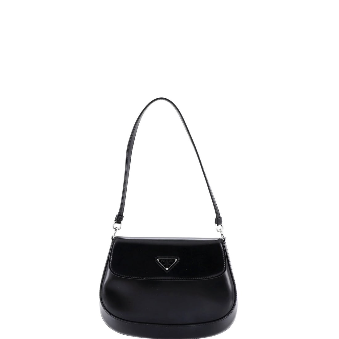 Prada Cleo Flap Shoulder Bag in Spazzolato Leather (Small): Prada Cleo Flap Shoulder Bag in Spazzolato Leather (Small) The Prada Cleo Flap Shoulder Bag in Spazzolato Leather is a timeless and sophisticated accessory, boasting a sleek black exterior with