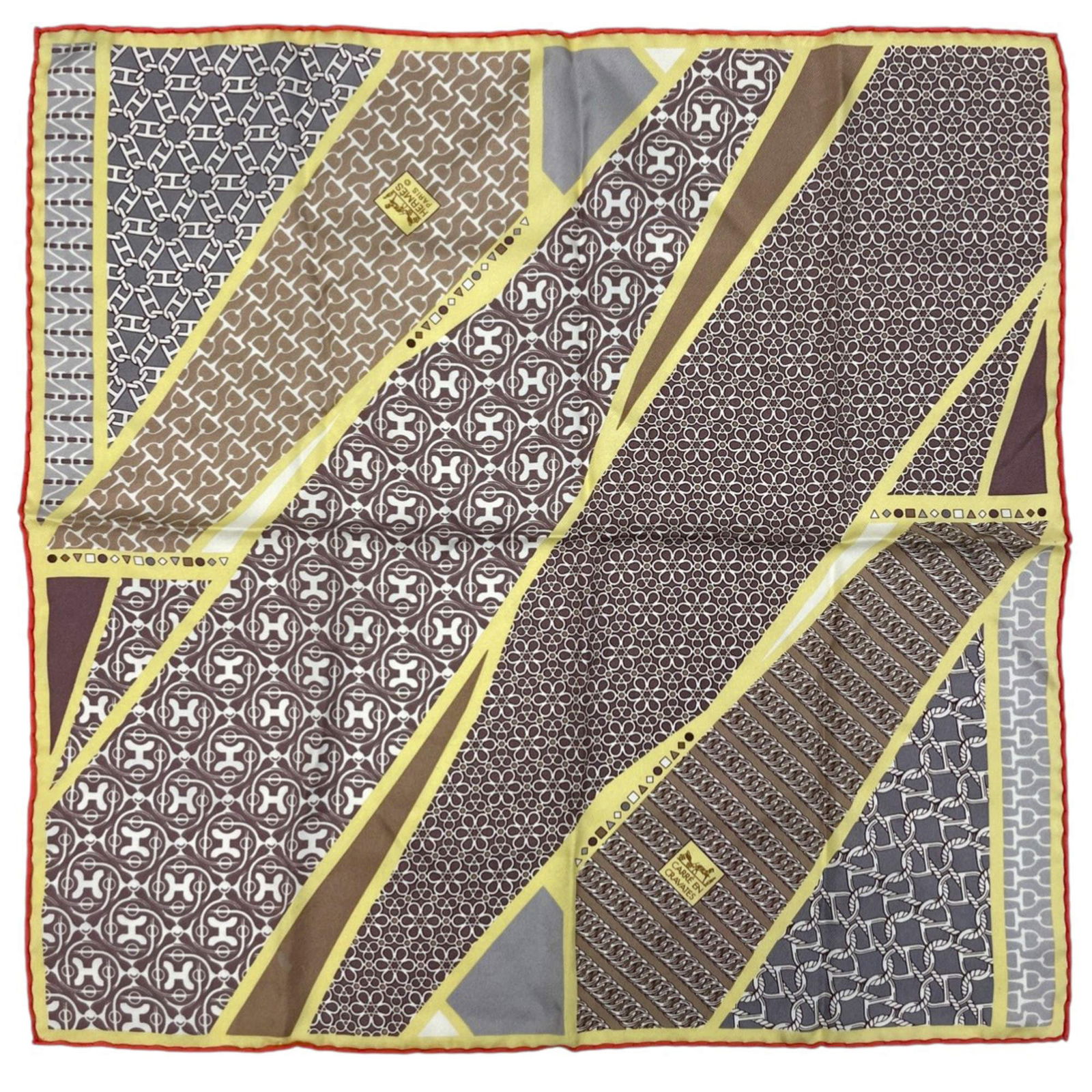 100% Hermes Scarf Silk: 100% Hermes Scarf Silk Own a piece of luxury with this stunning 100% silk Hermes scarf, boasting vibrant multi-color hues and a classic yellow accent that adds a touch of sophistication to any outfit.