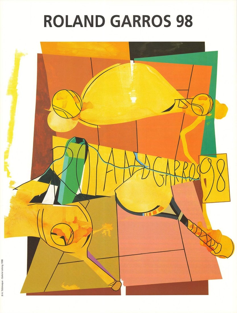 Mu HERVE TELEMAQUE Roland Garros French Open 29.5" x 22.5" Poster 1998 Modernism: Mu HERVE TELEMAQUE Roland Garros French Open 29.5" x 22.5" Poster 1998 Modernism Experience the iconic Roland Garros French Open in stunning modernist style, courtesy of Herve Telemaque's 1998 offset