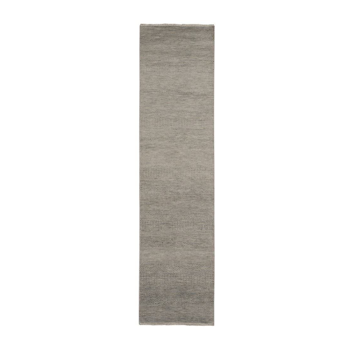 Cloud Gray Grass Design Wool & Silk Hand-Knotted Runner Rug (2'6"x9'10"): Cloud Gray Grass Design Wool & Silk Hand-Knotted Runner Rug (2'6"x9'10") Experience the timeless elegance of Indian craftsmanship with this stunning Cloud Gray Grass Design Wool & Silk Hand-Knotted