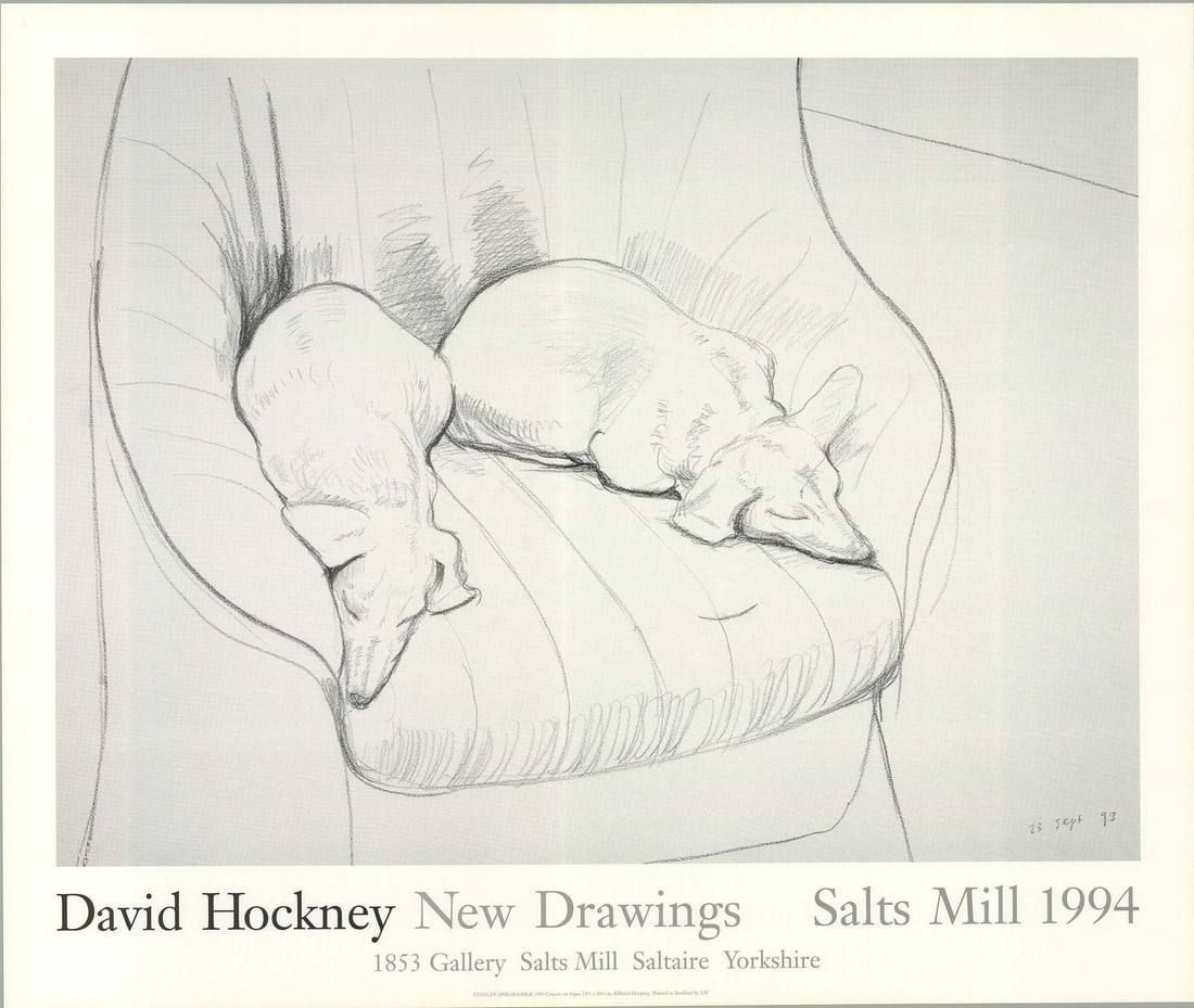 Whi DAVID HOCKNEY Stanley & Boodge 27.5" x 32.75" Offset Lithograph 1993 Pop Art: Whi DAVID HOCKNEY Stanley & Boodge 27.5" x 32.75" Offset Lithograph 1993 Pop Art Experience the iconic Pop Art style of David Hockney in this striking 1993 offset lithograph, 'Stanley & Boodge'. Measu