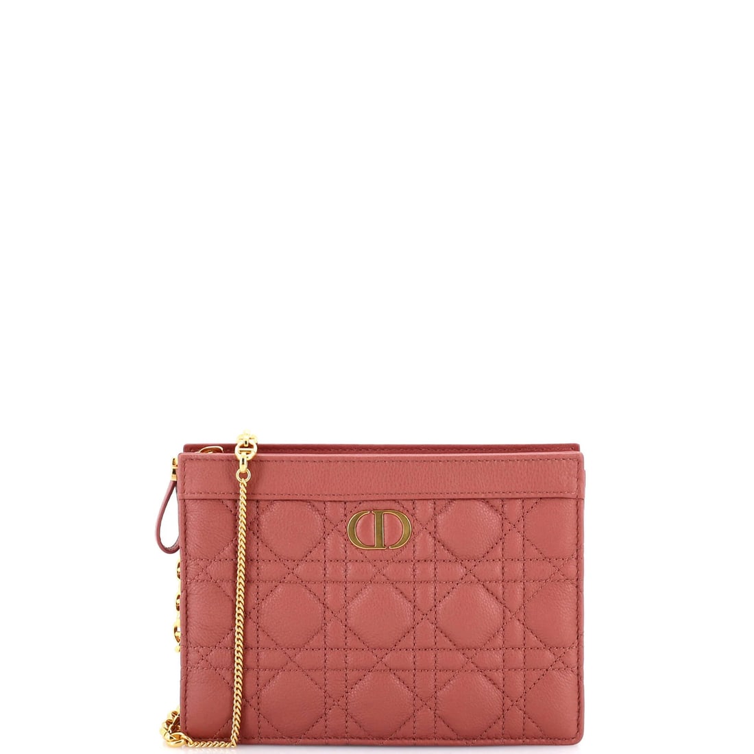 Small Christian Dior Caro Clutch with Chain Cannage Quilt Calfskin: Small Christian Dior Caro Clutch with Chain Cannage Quilt Calfskin A stunning Small Christian Dior Caro Clutch with Chain Cannage Quilt Calfskin is up for grabs! This chic, pink leather cross-body