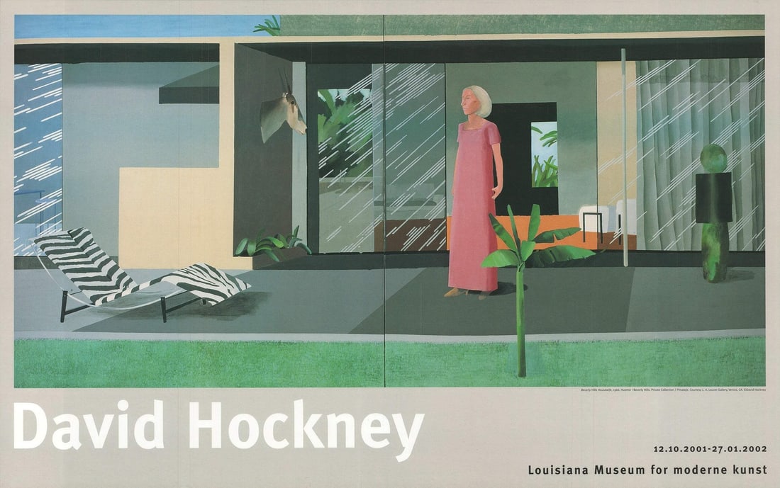 David Hockney Beverly Hills Housewife 19.75" x 31.5" Poster (2001): David Hockney Beverly Hills Housewife 19.75" x 31.5" Poster (2001) Experience the iconic style of David Hockney with his 2001 offset lithograph poster, "Beverly Hills Housewife". This striking print