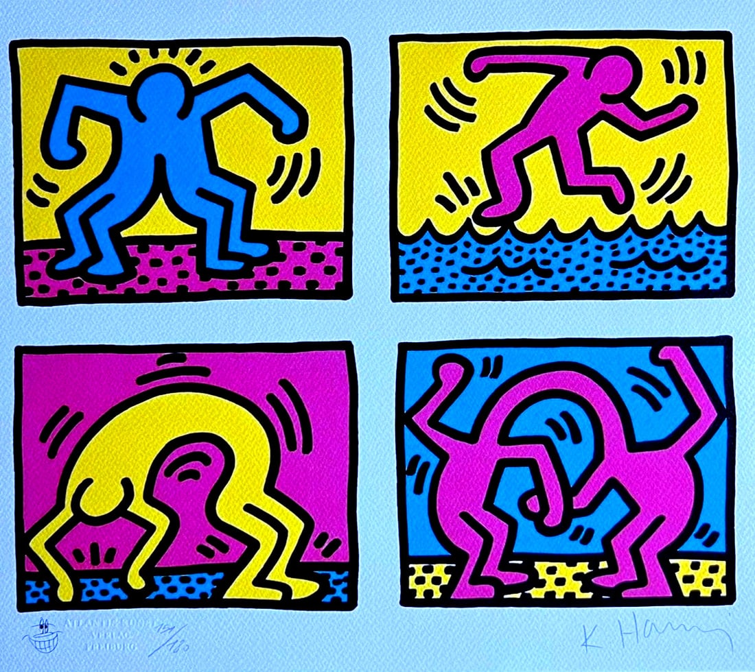 Keith Haring Lithograph 'Dancing' (Op #): Keith Haring Lithograph 'Dancing' (Op #) A rare and vibrant opportunity to own a piece of art history, Keith Haring's 'Dancing' lithograph is a stunning example of the artist's signature style. Printe