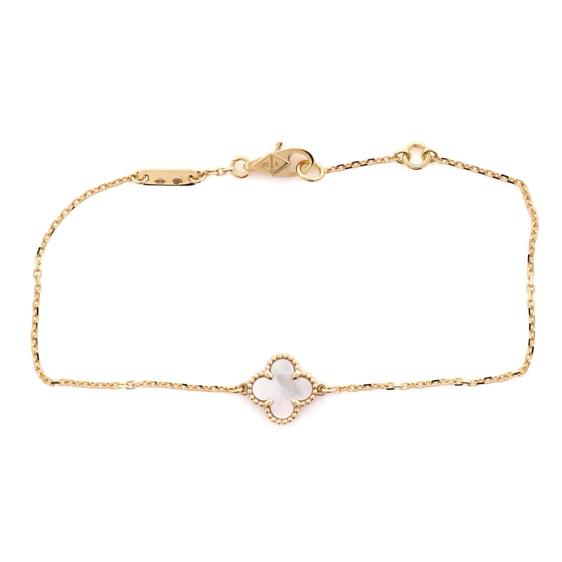 Van Cleef & Arpels Sweet Alhambra 18K Yellow Gold and Mother of Pearl Bracelet: Van Cleef & Arpels Sweet Alhambra 18K Yellow Gold and Mother of Pearl Bracelet Elegant and sophisticated, the Van Cleef & Arpels Sweet Alhambra 18K Yellow Gold and Mother of Pearl bracelet is a